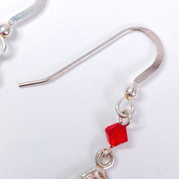 Vintage Artisan Sterling Silver Red Swarovski Crystal Dangle Earrings Handmade - Picture 8 of 13
